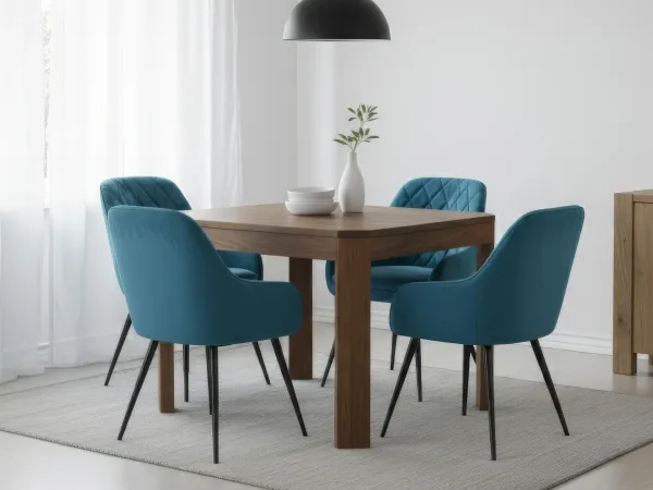 Orchid Solid Wood 4 seater Dining Table with Chair in Teal Aqua